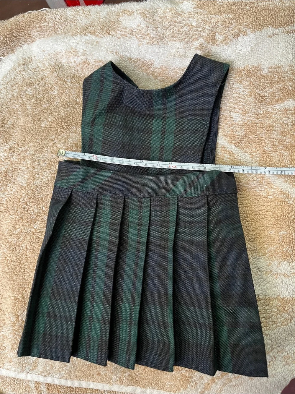 Vintage Green and Black Plaid Pleated Doll Jumper